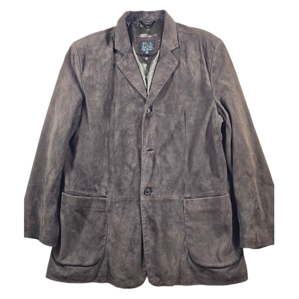 JoS A Bank Suede Leather Car Coat Mens XL Brown 3 Button Blazer Jacket